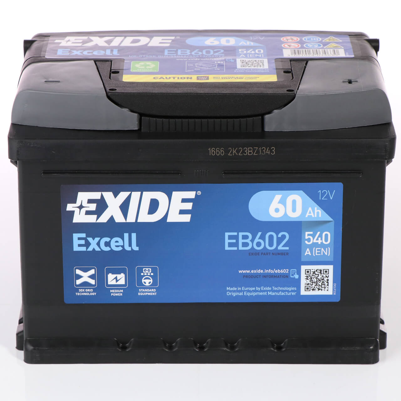 Battery Shop EXIDE EXCELL D23 EB605 12V 60Ah 480A