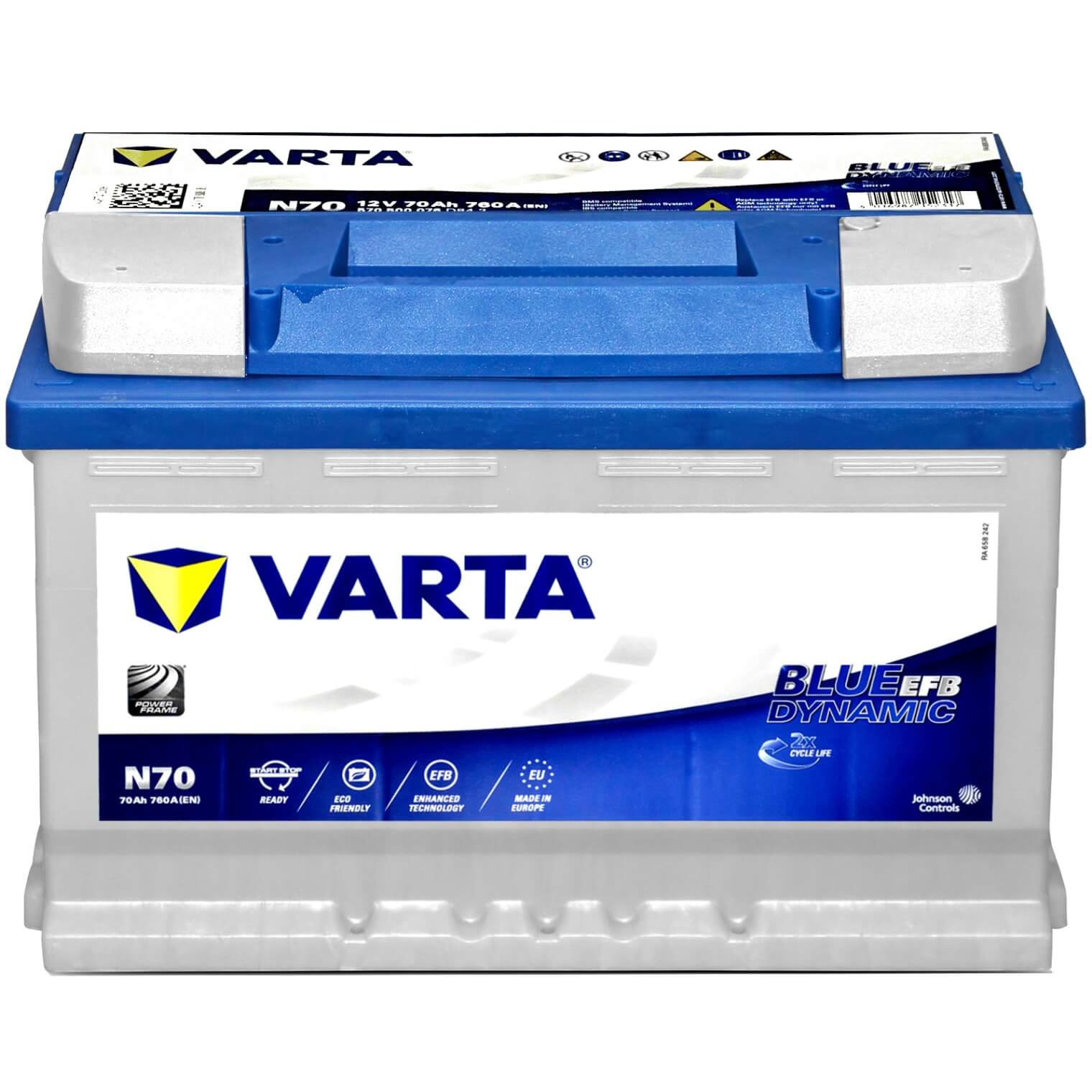 Car Battery VARTA blue dynamic Efb N70, 70 Ah 760 A / New 