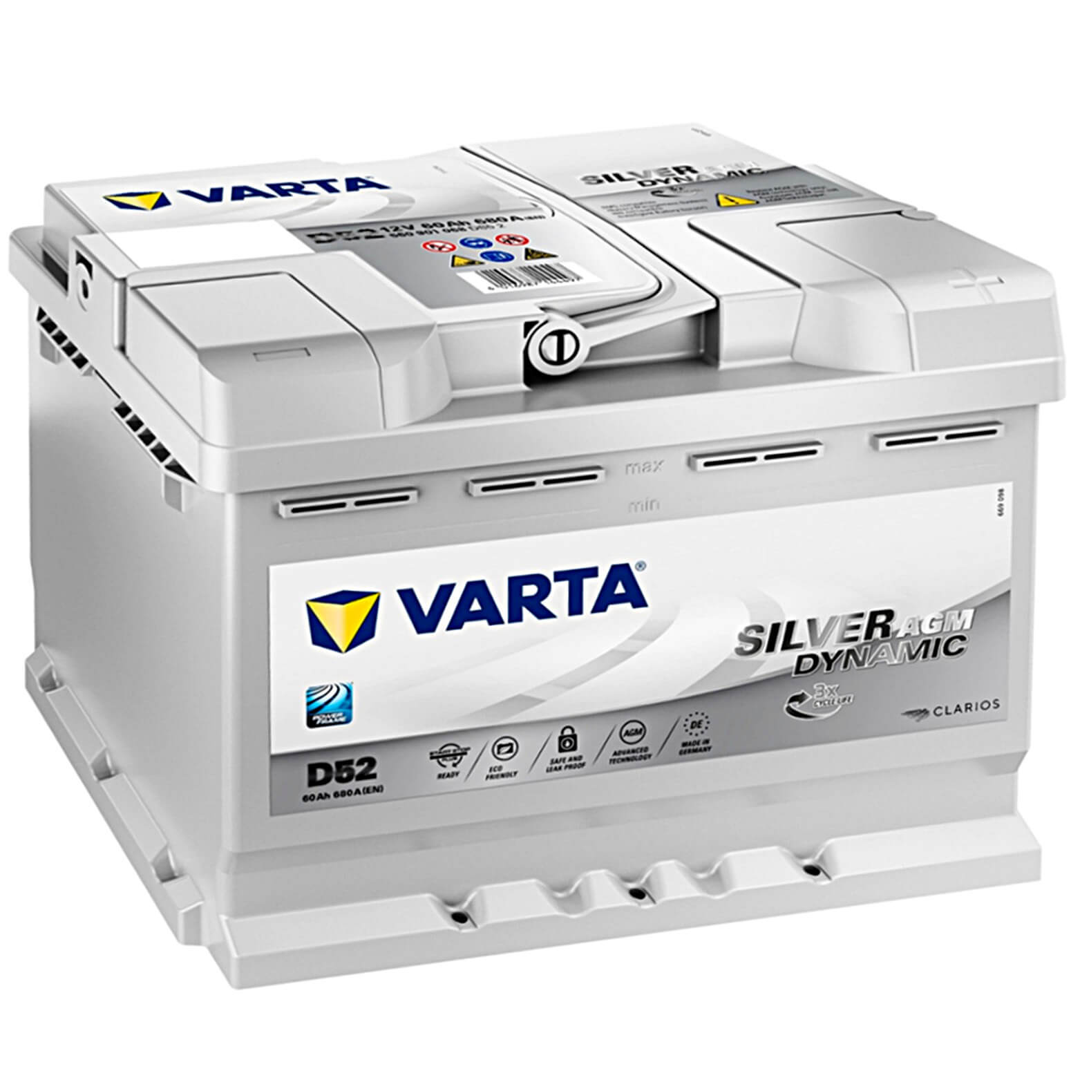 VARTA Silver Dynamic AGM D52 12V 60Ah 680A / EN : : Electronics  & Photo