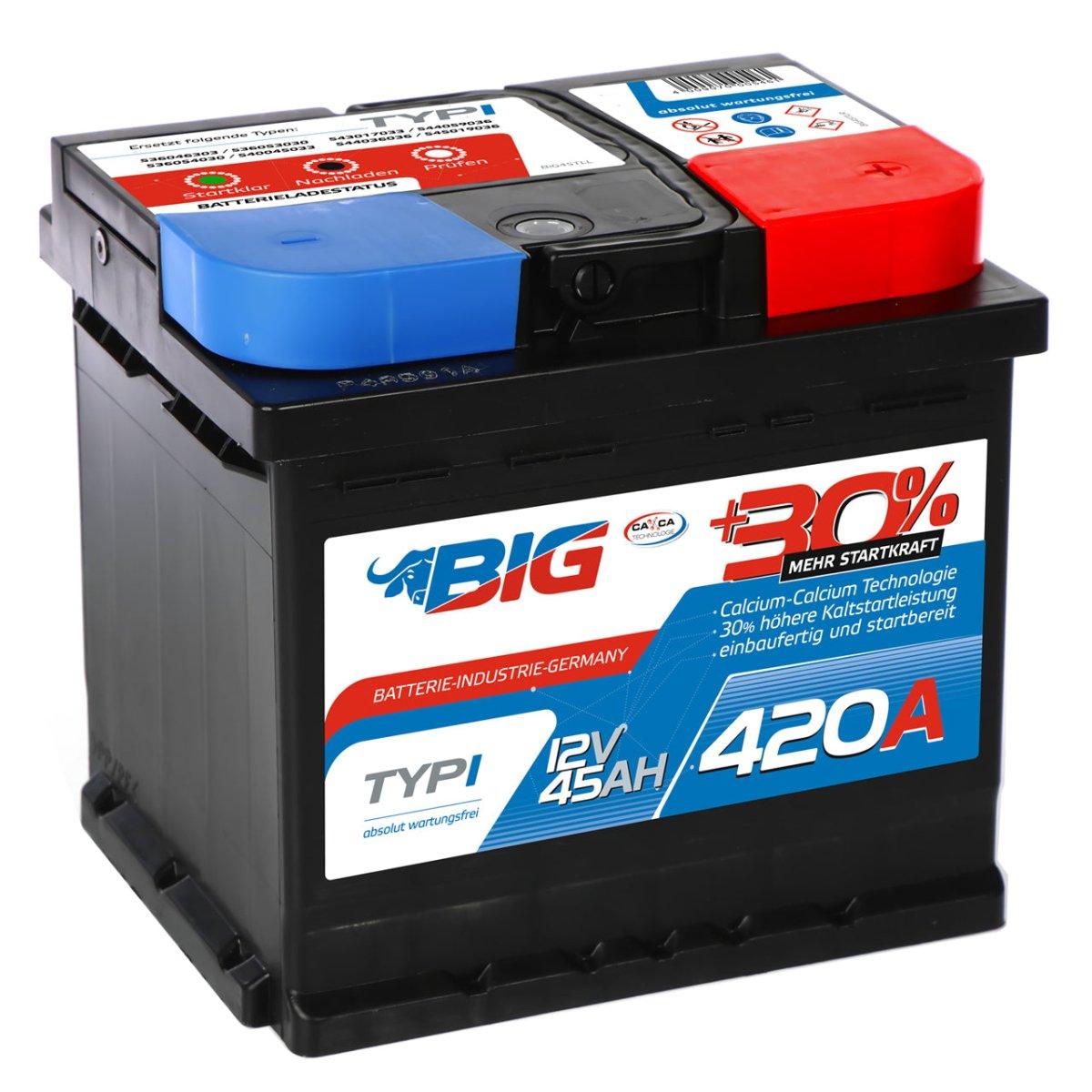 BIG +30% 12V 45Ah 420A/EN Autobatterie