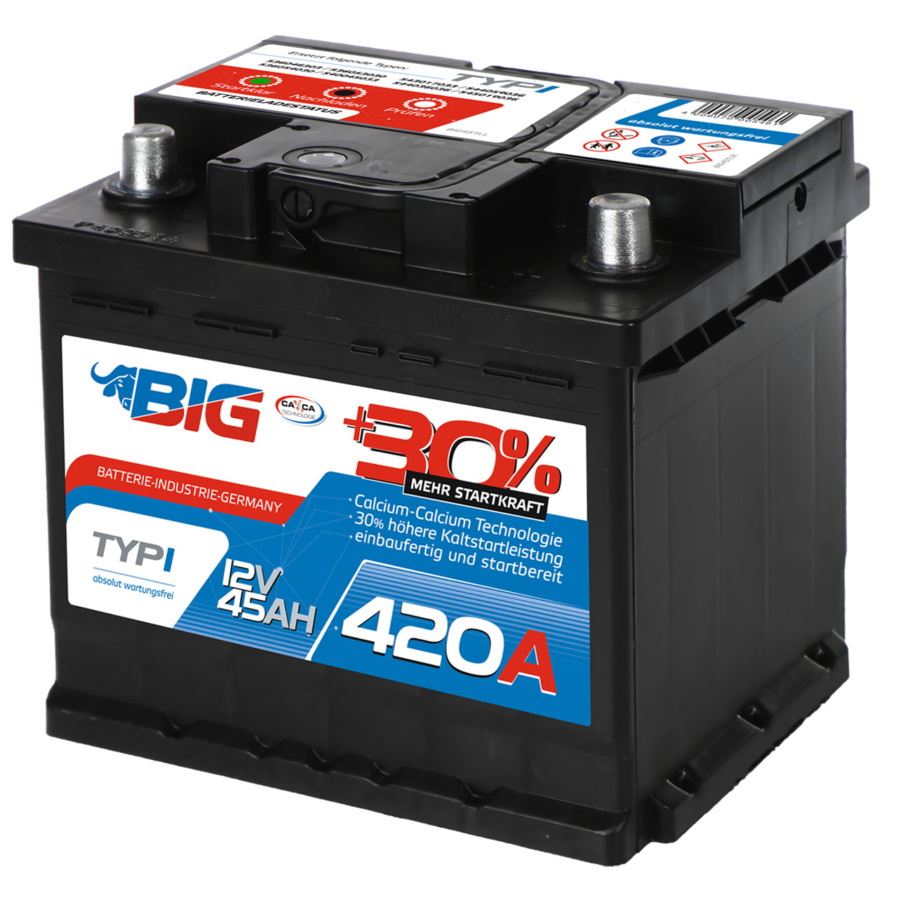 LANGZEIT Autobatterie 45AH 12V 420A/EN Starterbatterie +30% mehr
