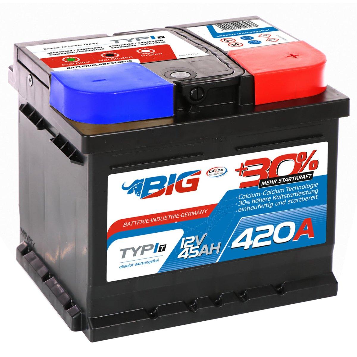 BIG +30% T-Modell 12V 45Ah 420A/EN Autobatterie