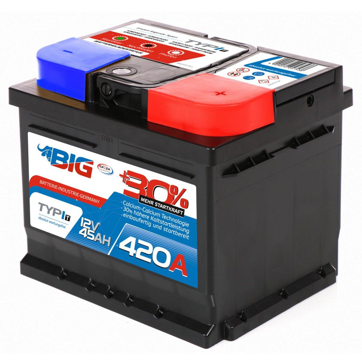 BIG +30% T-Modell 12V 45Ah 420A/EN Autobatterie