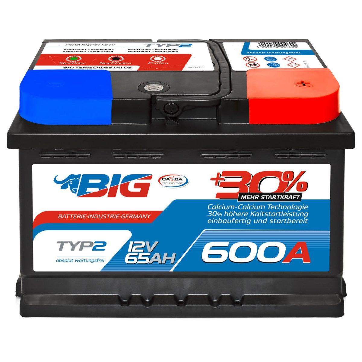 BIG +30% 12V 65Ah 600A/EN Autobatterie