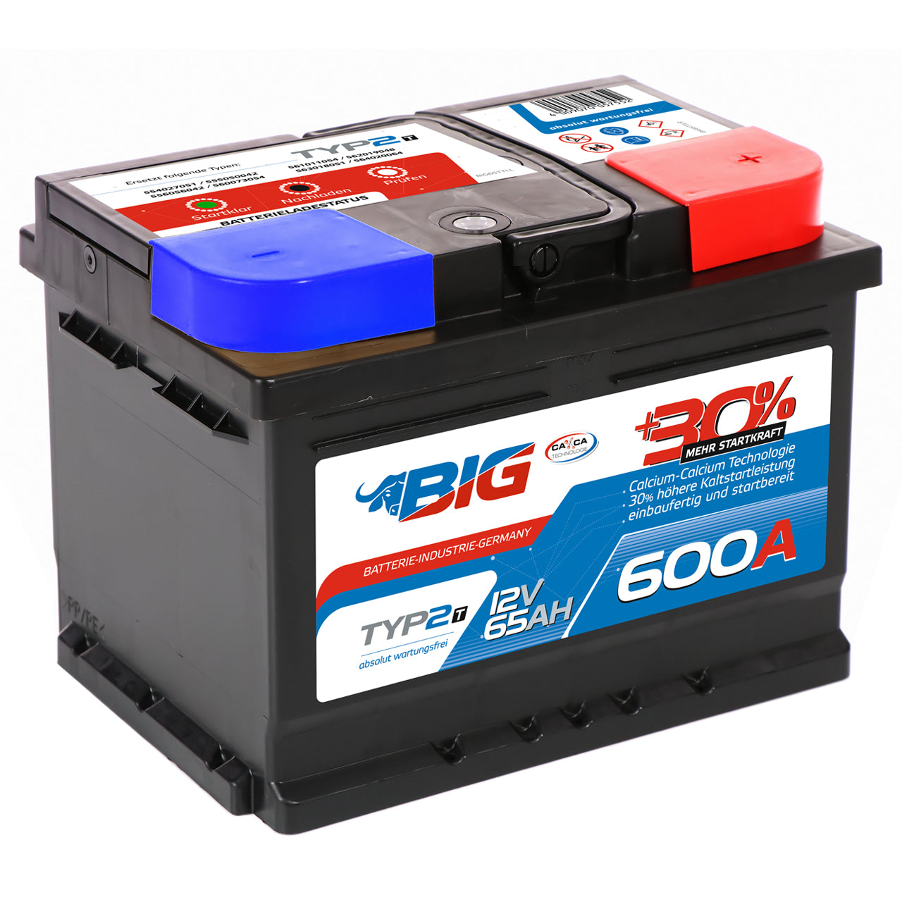 BIG +30% T-Modell 12V 65Ah 600A/EN Autobatterie