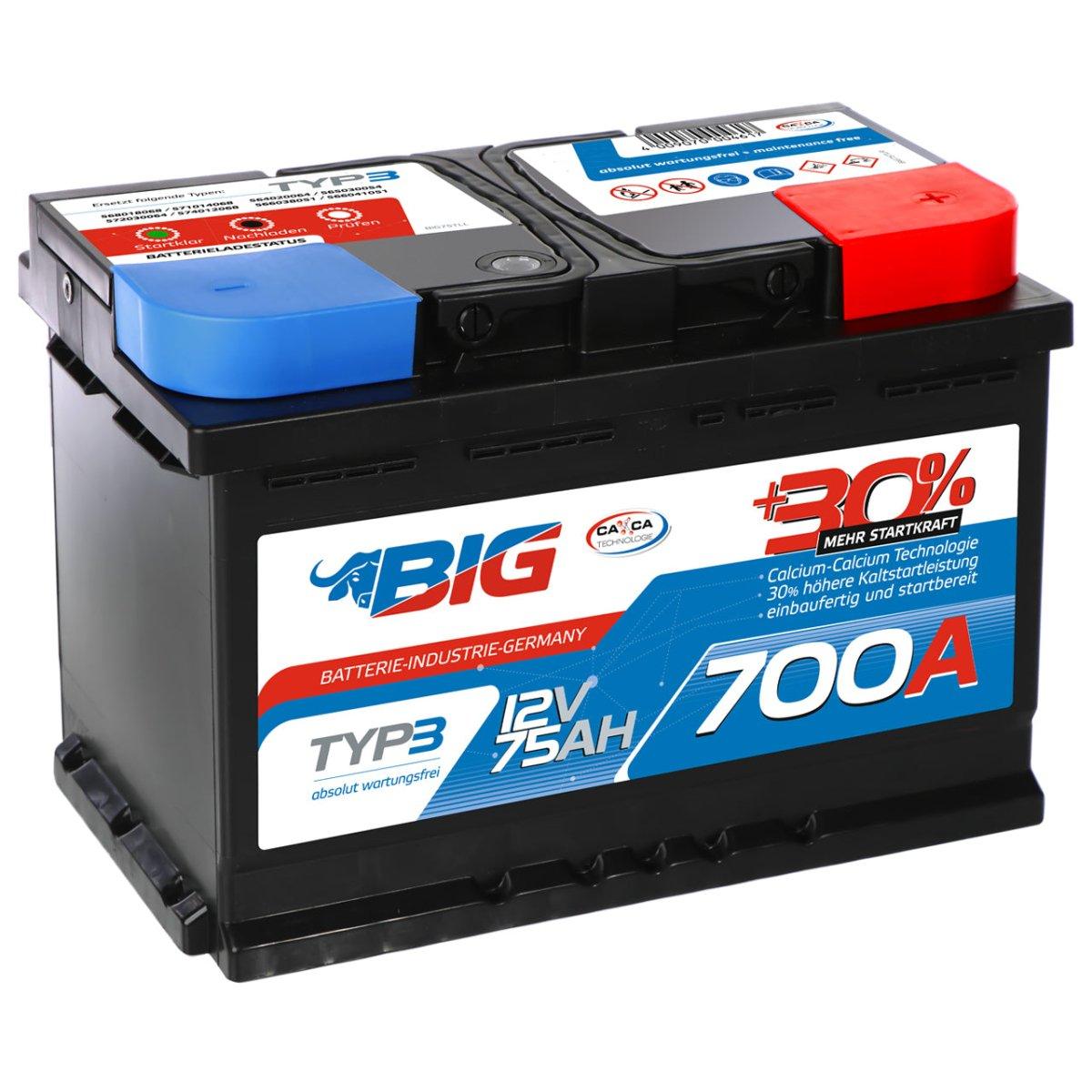 BIG +30% 12V 75Ah 700A/EN Autobatterie