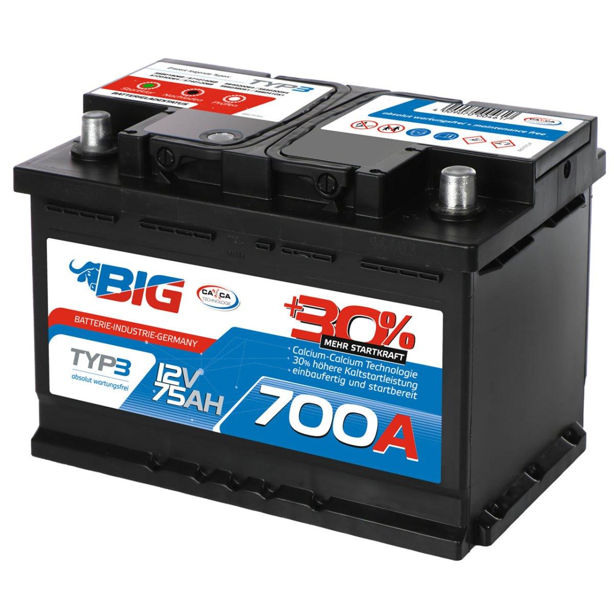 BIG +30% 12V 75Ah 700A/EN Autobatterie