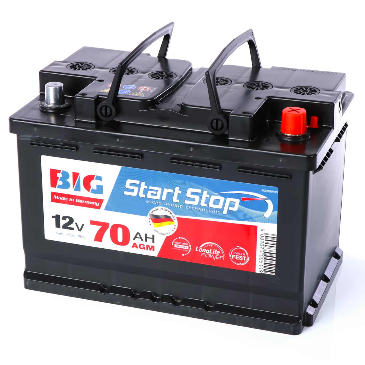 LANGZEIT AGM Batterie 70Ah 12V 800A/EN Start-Stop Autobatterie