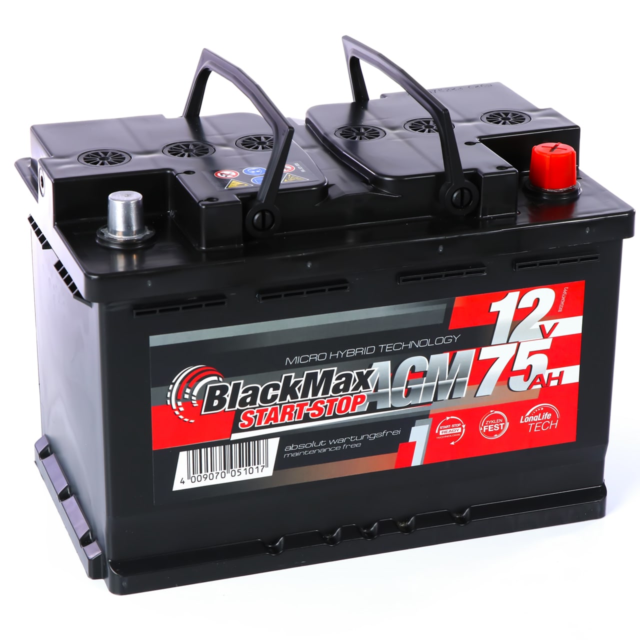 Autobatterie BlackMax automotive AGM 12V 75Ah statt 70Ah, 68Ah