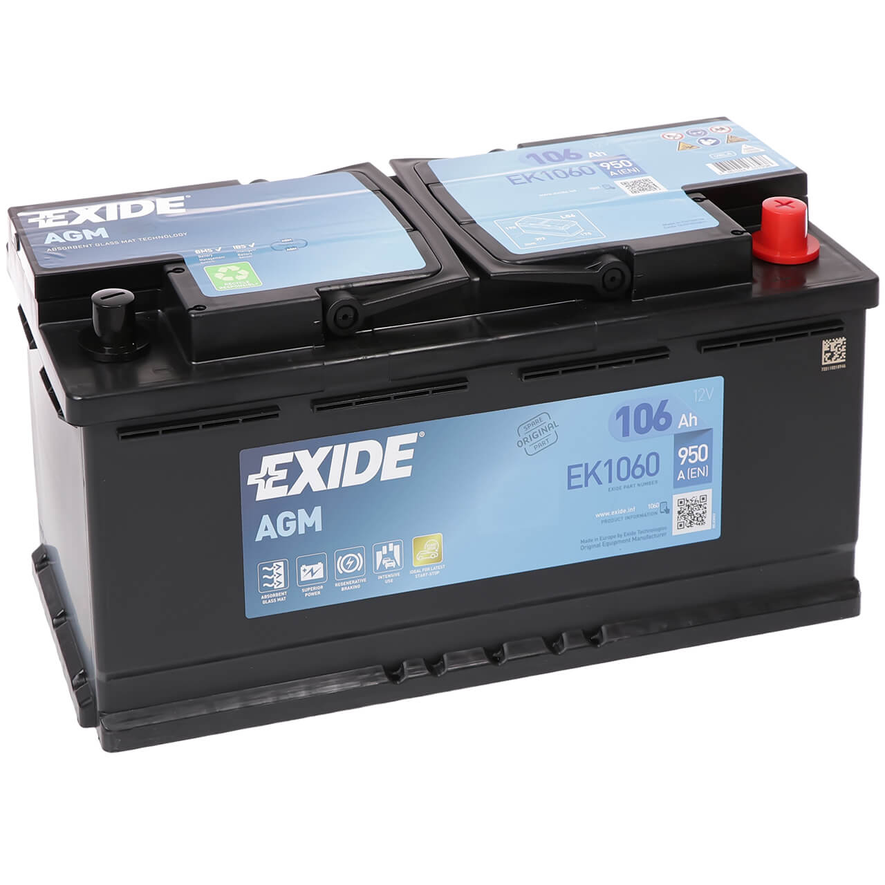 Exide Start-Stop EK1060 AGM 12V 106Ah 950A/EN ersetzt Exide EK1050 Autobatterie