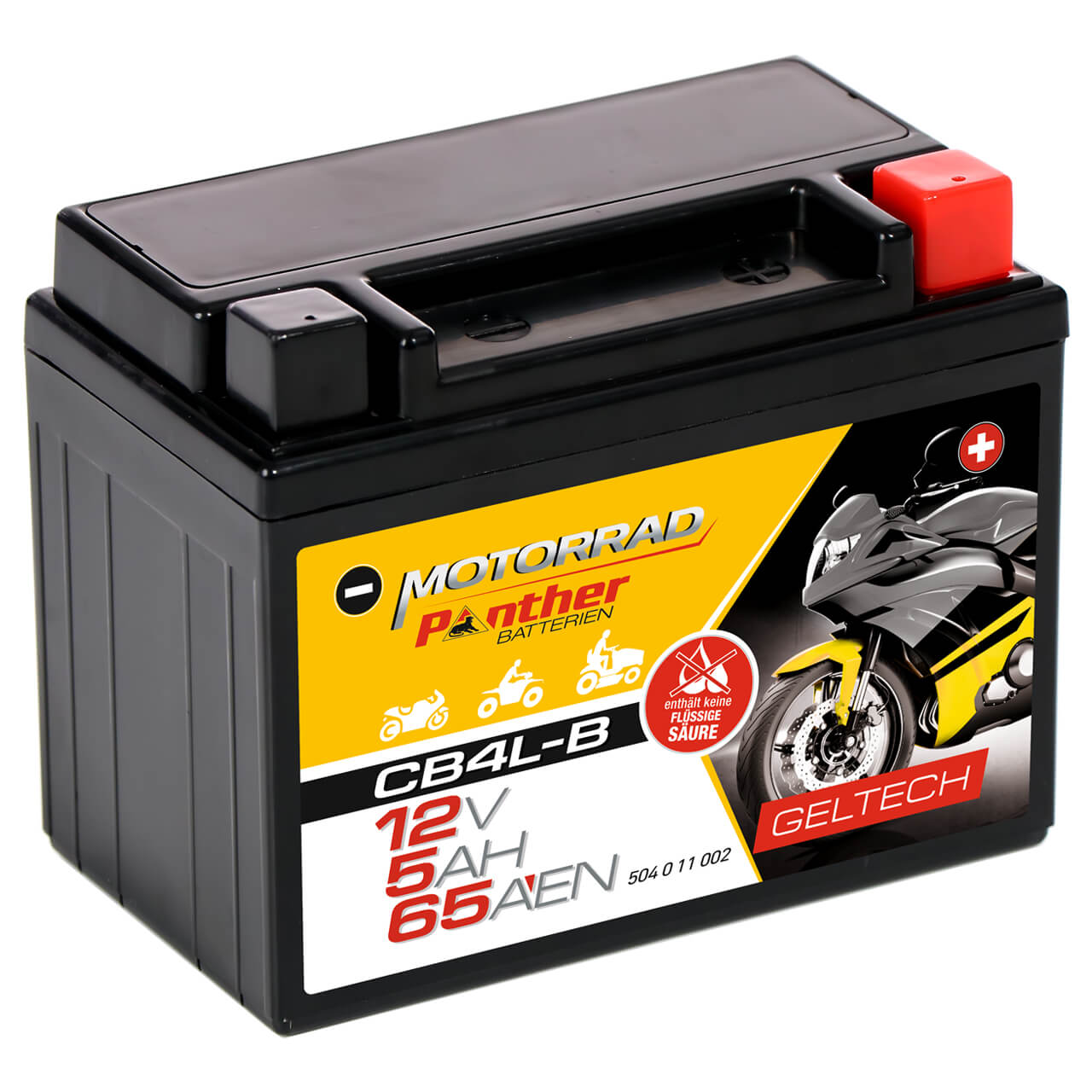 Motorradbatterie Panther GEL CB4L-B 50411 12V 5Ah Seite links