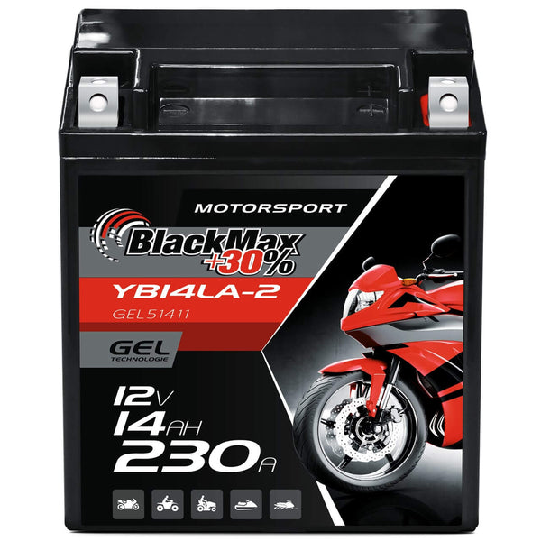 BlackMax +30% Motorsport YB14LA-2 51411 GEL 12V 14Ah 230A/EN Motorradbatterie