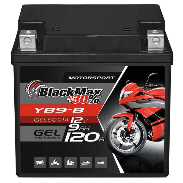 BlackMax +30% Motorsport YB9-B 50914 GEL 12V 9Ah 120A/EN Motorradbatterie