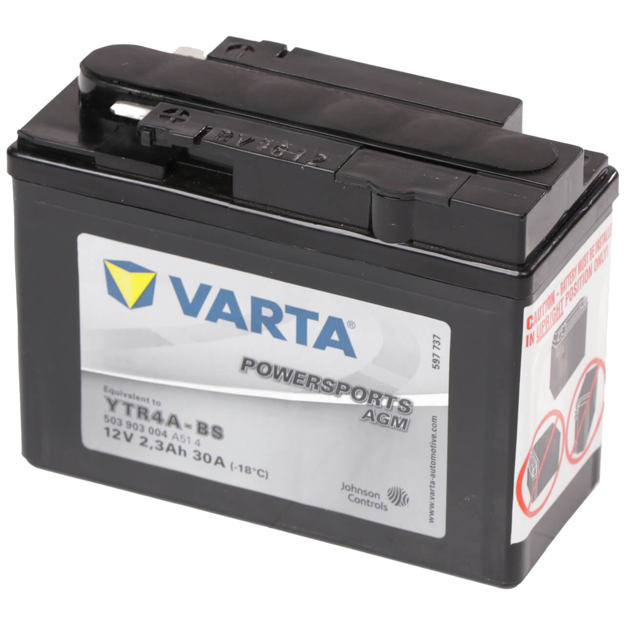 Motorradbatterie Varta Powersports AGM YTR4A-BS 503903 12V 2,3Ah Seite rechts
