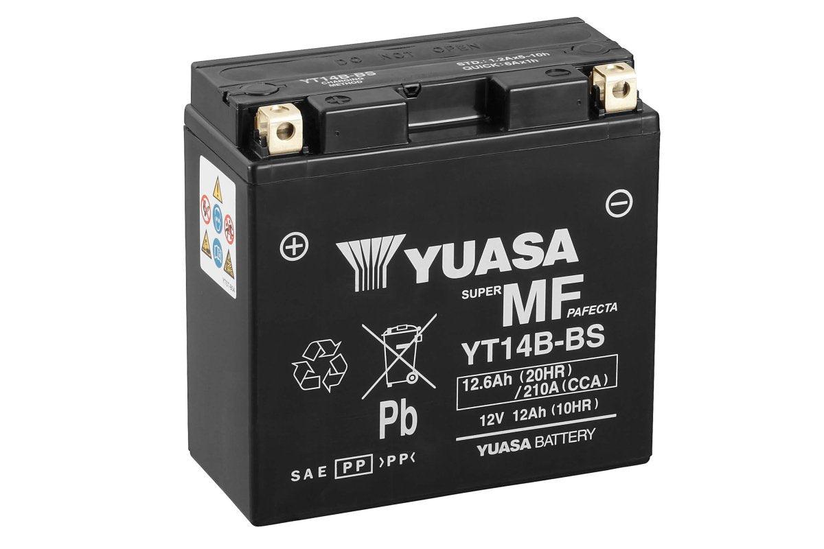 AGM Motorradbatterie YUASA Super MF YT14B-BS 12V 12Ah Front