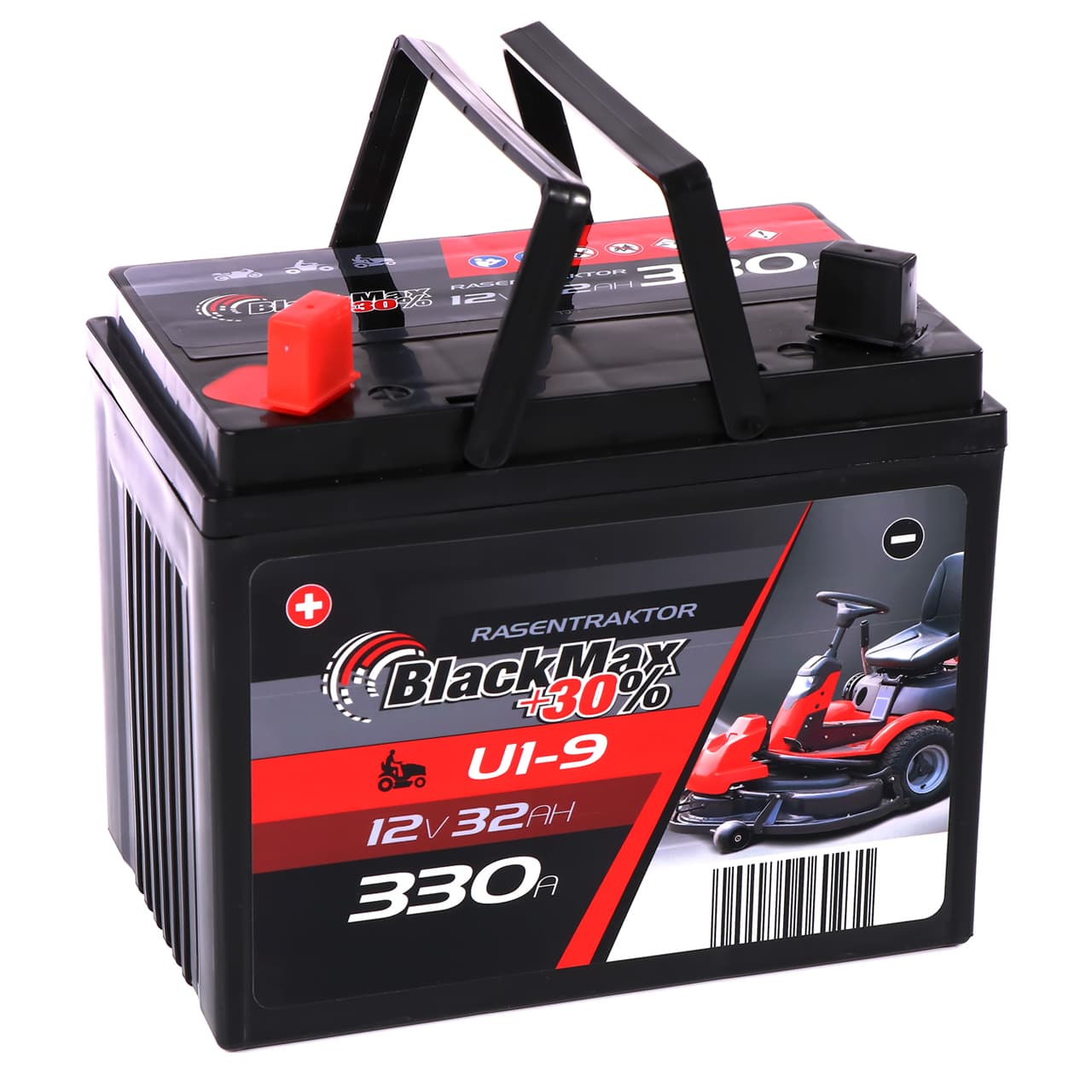 Rasentraktor Batterie BlackMax U1 12V 32Ah Seite links