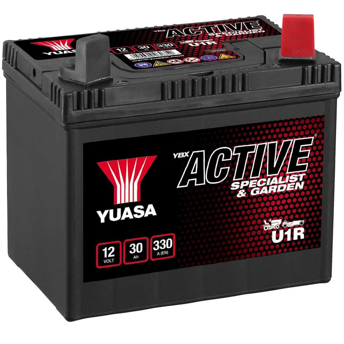 Rasentraktor Batterie YUASA Specialist and Garden U1R 12V 30Ah Seite links