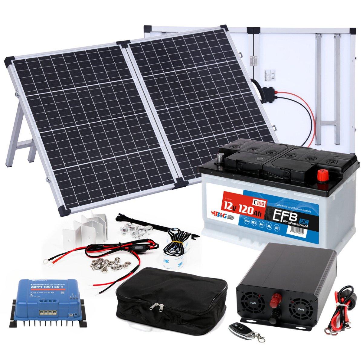 BIG Power Grid Solaranlage 12V 600W Inverter + faltbares 100W Panel Monokristallin + Victron Smart Solar MPPT 100/30