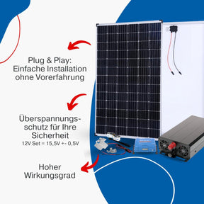 BIG Power Grid Solaranlage 12V 1000W Inverter + 300W Panel Monokristallin + Victron Smart Solar MPPT 100/30