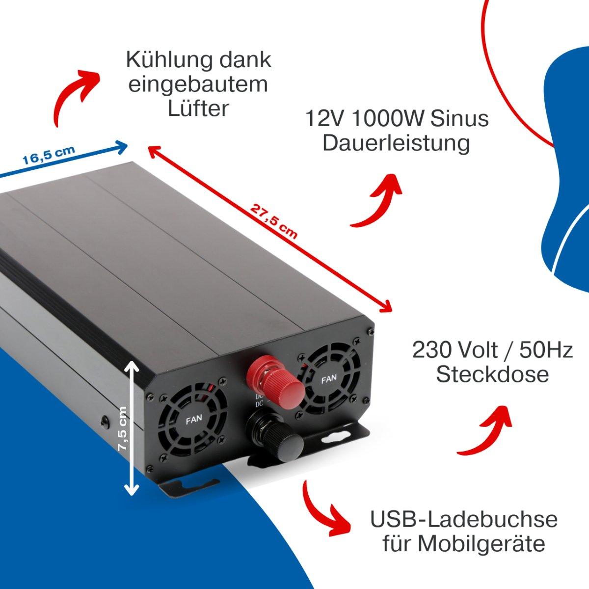 BIG Power Grid Solaranlage 12V 1000W Inverter + 300W Panel Monokristallin + Victron Smart Solar MPPT 100/30