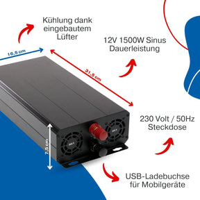 BIG Power Grid Solaranlage 12V 1500W Inverter + 2x 170W Panel Monokristallin + Victron Smart Solar MPPT 100/30