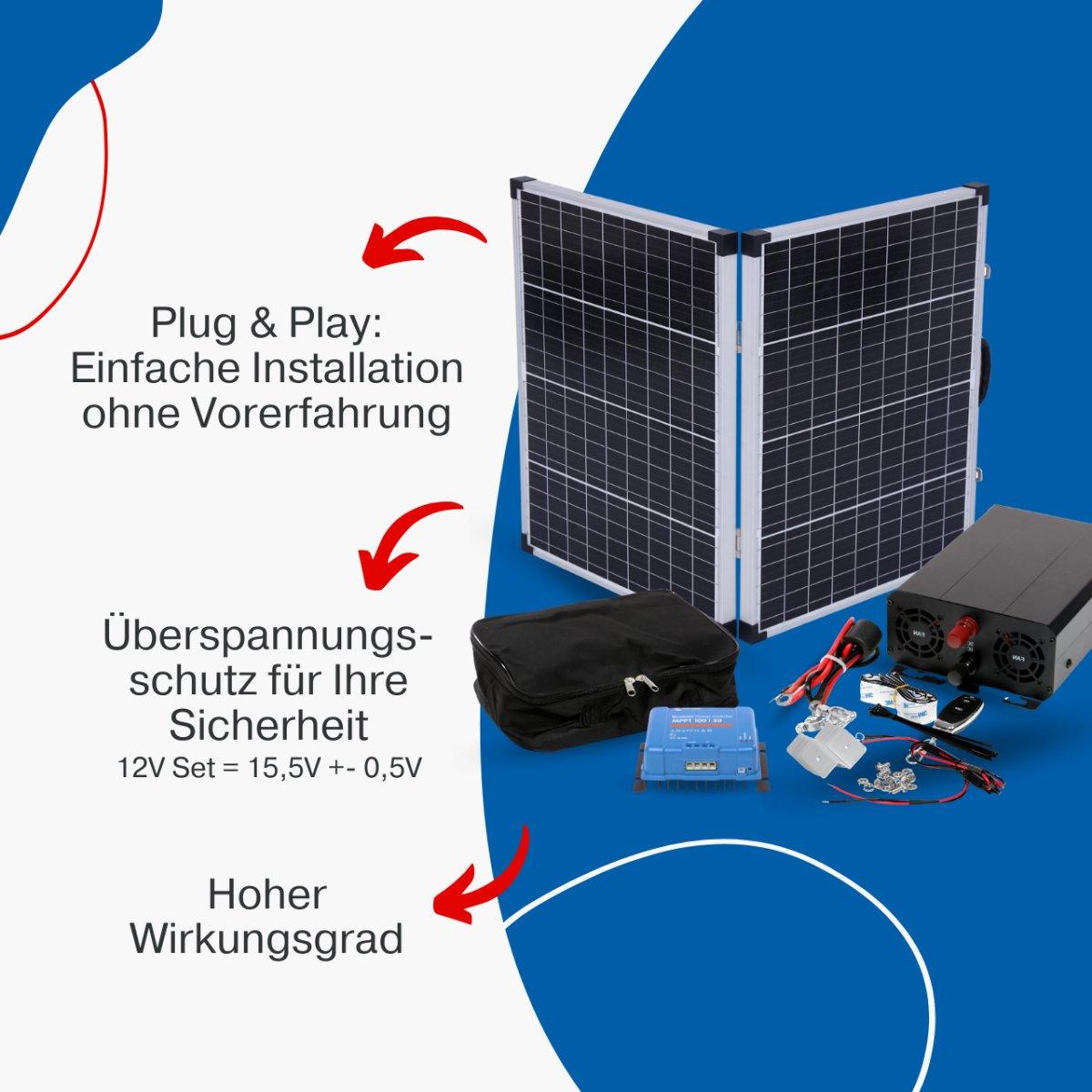 BIG Power Grid Solaranlage 12V 600W Inverter + faltbares 100W Panel Monokristallin + Victron Smart Solar MPPT 100/30