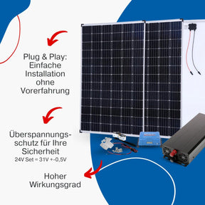 BIG Power Grid Solaranlage 24V 2000W Inverter + 2x 300W Panel Monokristallin + Victron Smart Solar MPPT 100/30