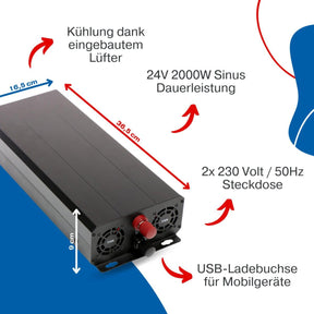 BIG Power Grid Solaranlage 24V 2000W Inverter + 2x 300W Panel Monokristallin + Victron Smart Solar MPPT 100/30