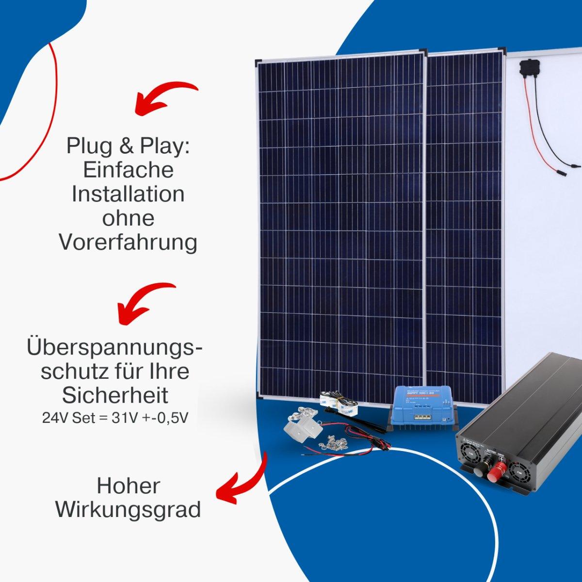 BIG Power Grid Solaranlage 24V 3000W Inverter + 2x 360W Panel Polykristallin + Victron Smart Solar MPPT 100/30