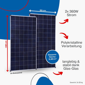 BIG Power Grid Solaranlage 24V 3000W Inverter + 2x 360W Panel Polykristallin + Victron Smart Solar MPPT 100/30