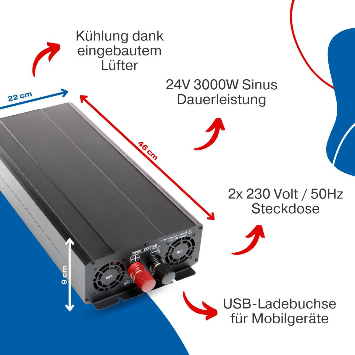 BIG Power Grid Solaranlage 24V 3000W Inverter + 2x 360W Panel Polykristallin + Victron Smart Solar MPPT 100/30