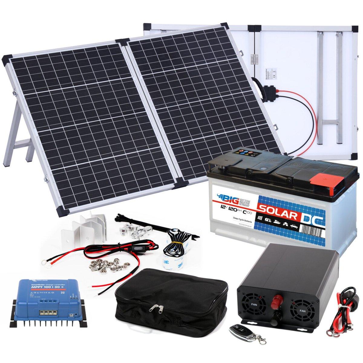 BIG Power Grid Solaranlage 12V 600W Inverter + faltbares 100W Panel Monokristallin + Victron Smart Solar MPPT 100/30