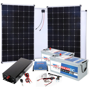 BIG Power Grid Solaranlage 24V 2000W Inverter + 2x 300W Panel Monokristallin + Victron Smart Solar MPPT 100/30