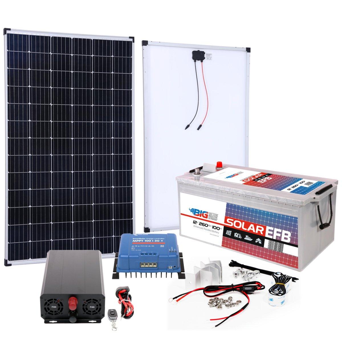 BIG Power Grid Solaranlage 12V 1000W Inverter + 300W Panel Monokristallin + Victron Smart Solar MPPT 100/30