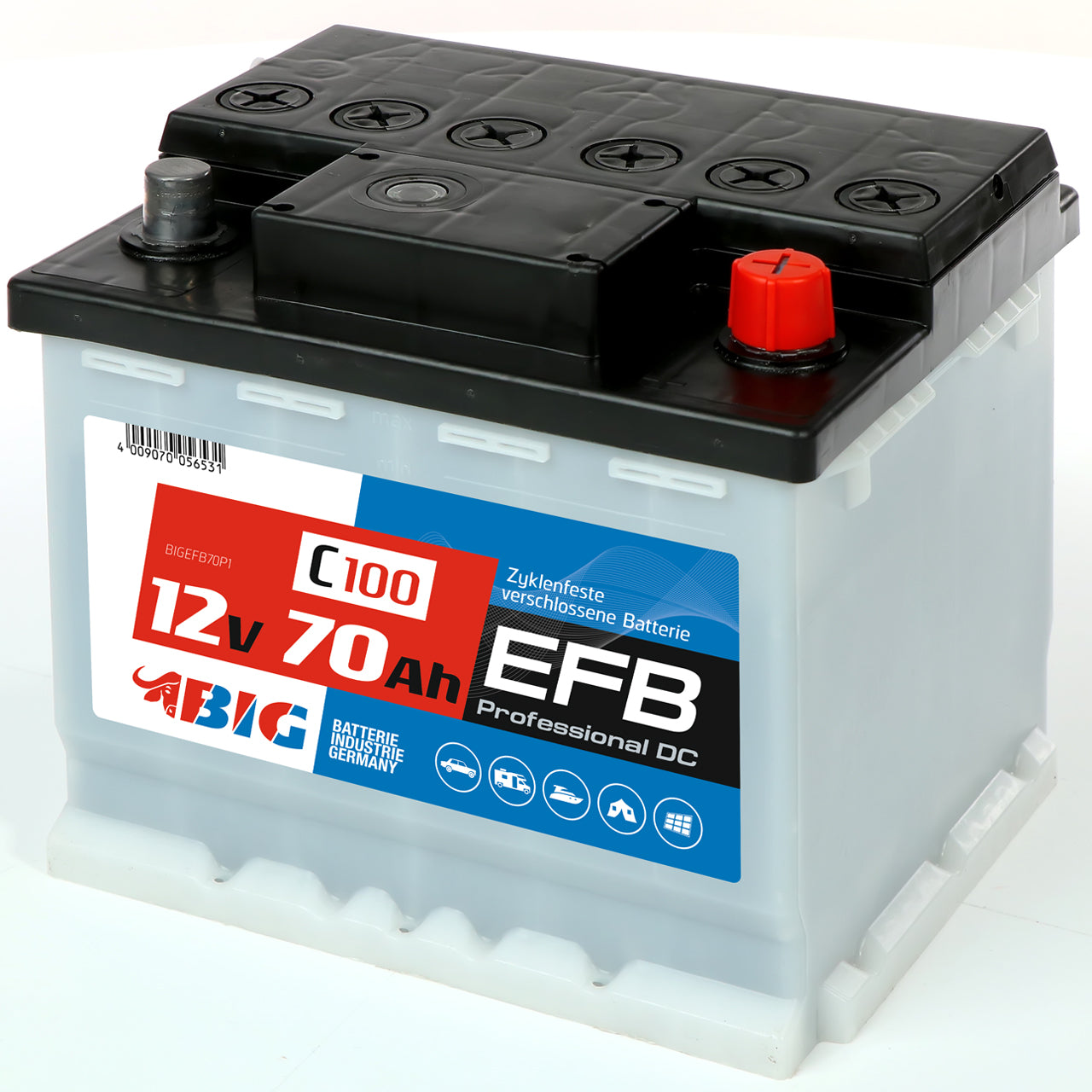 BIG Versorgungsbatterie 70Ah 12V Solar-Batterie EFB
